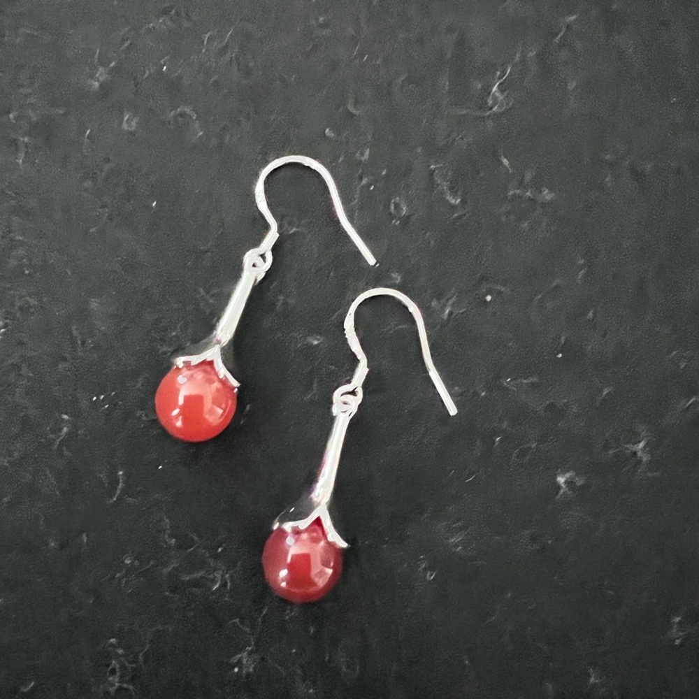 Elegant Silver and Dark Amber Drop Earrings